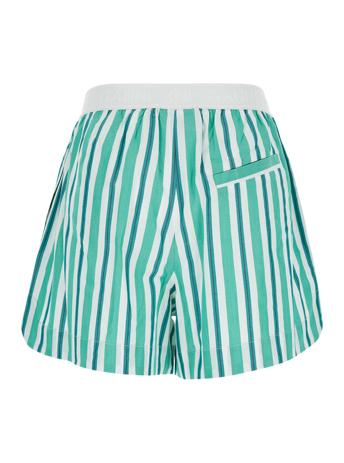 Green Striped Shorts Cotton Woman And Bermuda