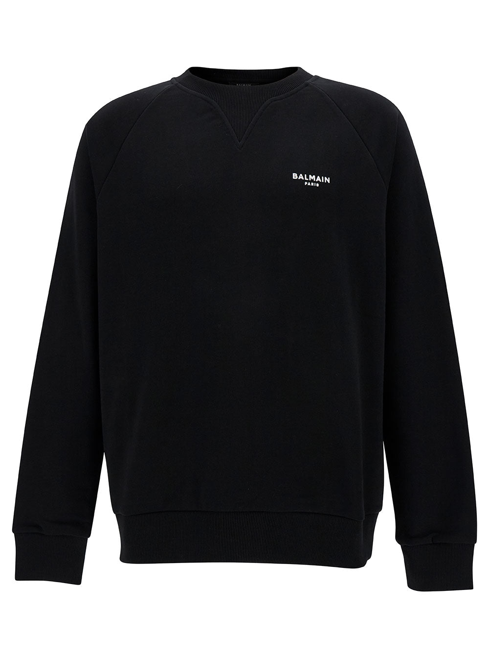 Black Crewneck Sweatshirt With Contrasting Logo Print At The Front Cotton Man Organic Sweatshirts