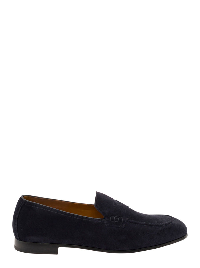 Blue Pull-On Loafers Suede Man Blu Calf