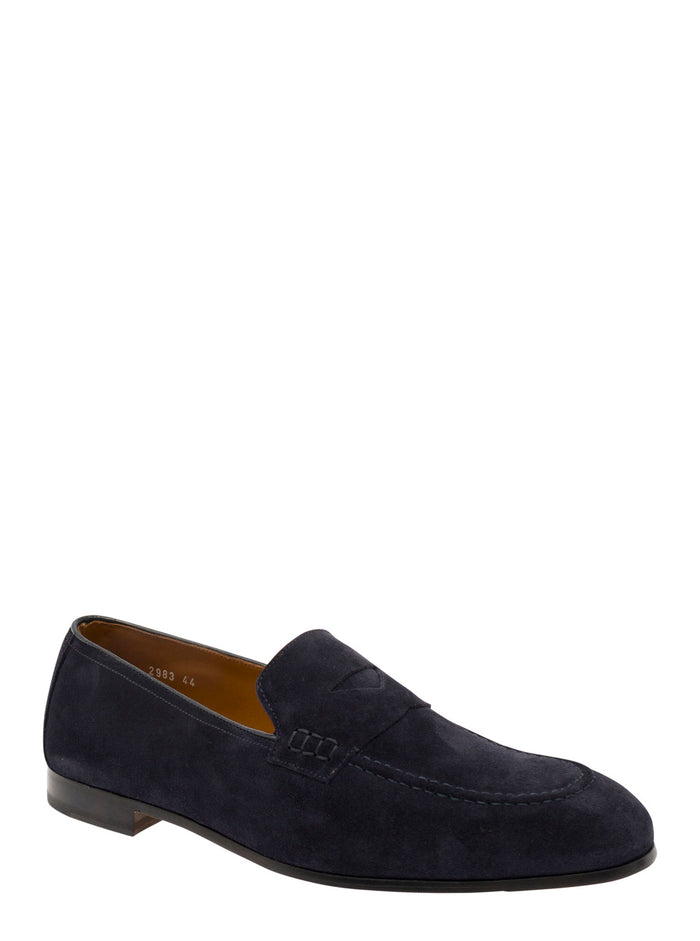 Blue Pull-On Loafers Suede Man Blu Calf