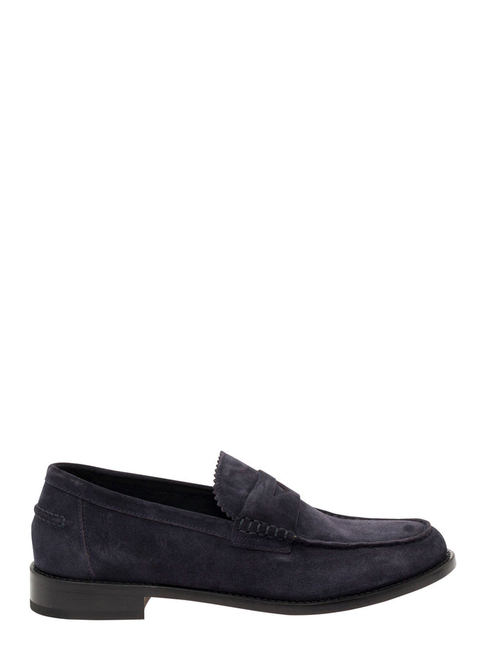 Blue Pull-On Loafers Suede Man Blu Calf