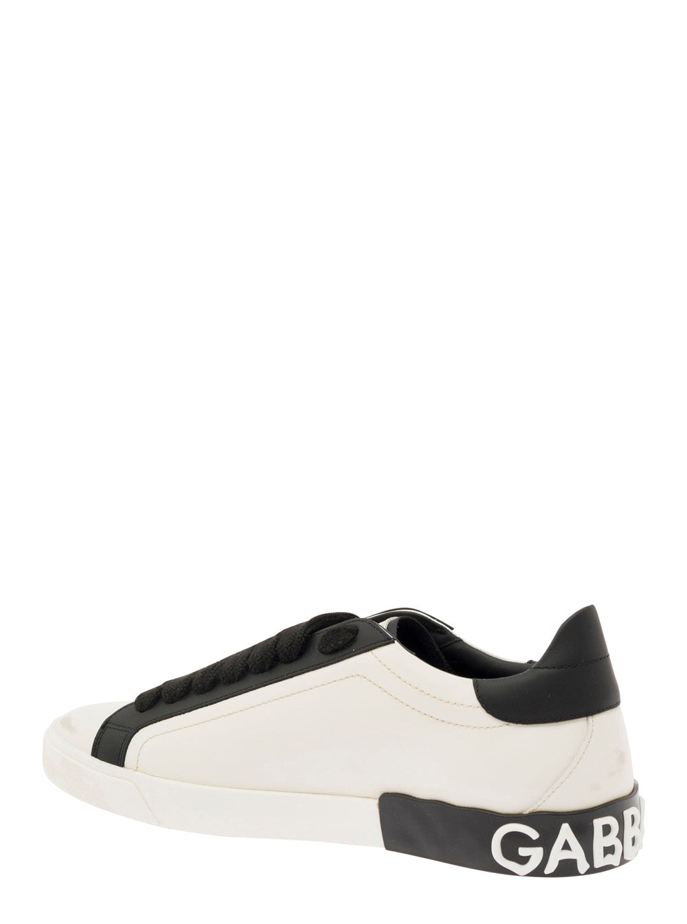 Vintage Portafino White And Black Low Top Sneakers With Dg Patch Leather Man Calf