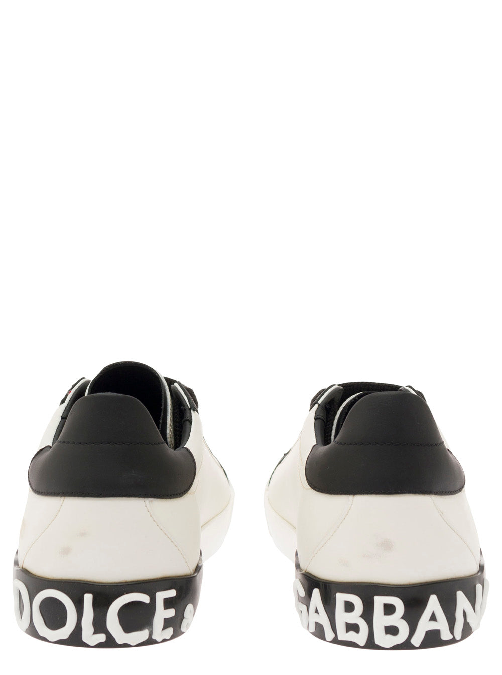 Vintage Portafino White And Black Low Top Sneakers With Dg Patch Leather Man Calf