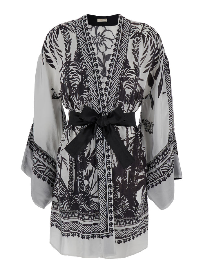 Uma Kimono Short White/black Viscose Beachwear