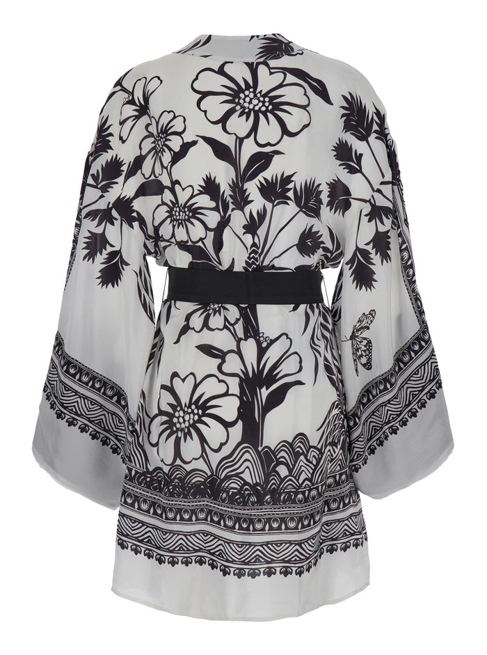 Uma Kimono Short White/black Viscose Beachwear