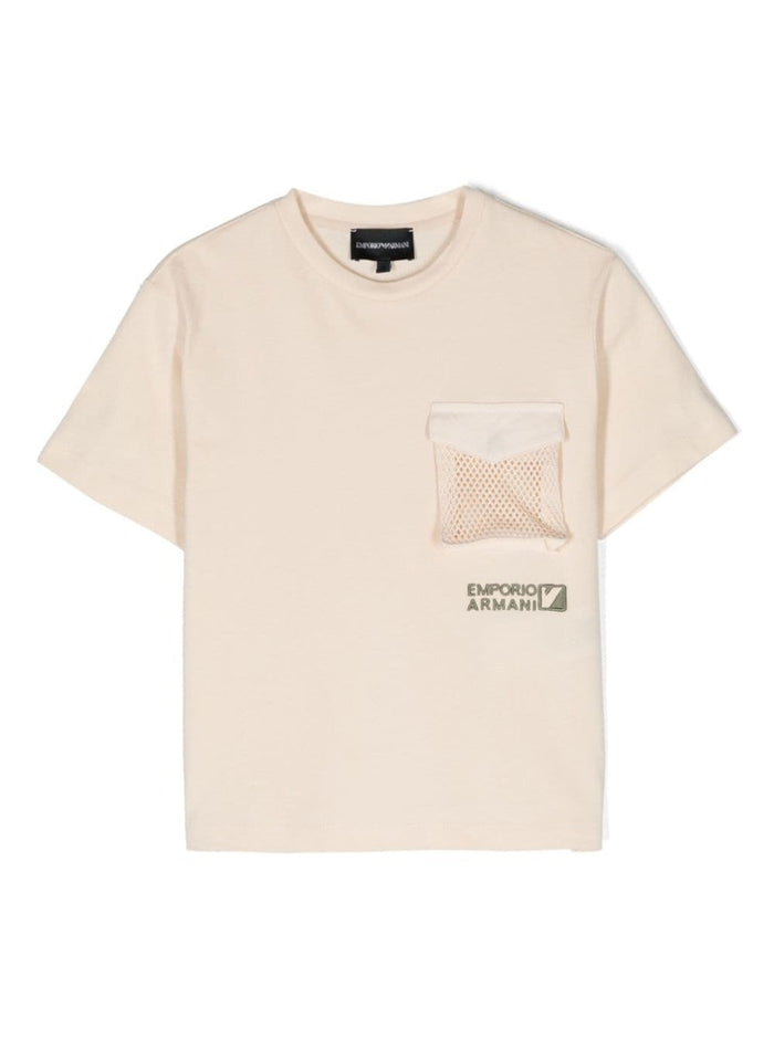 Black T-Shirt With Logo And Patch Pocket Cotton Boy Beige Tshirts Polo Shirts