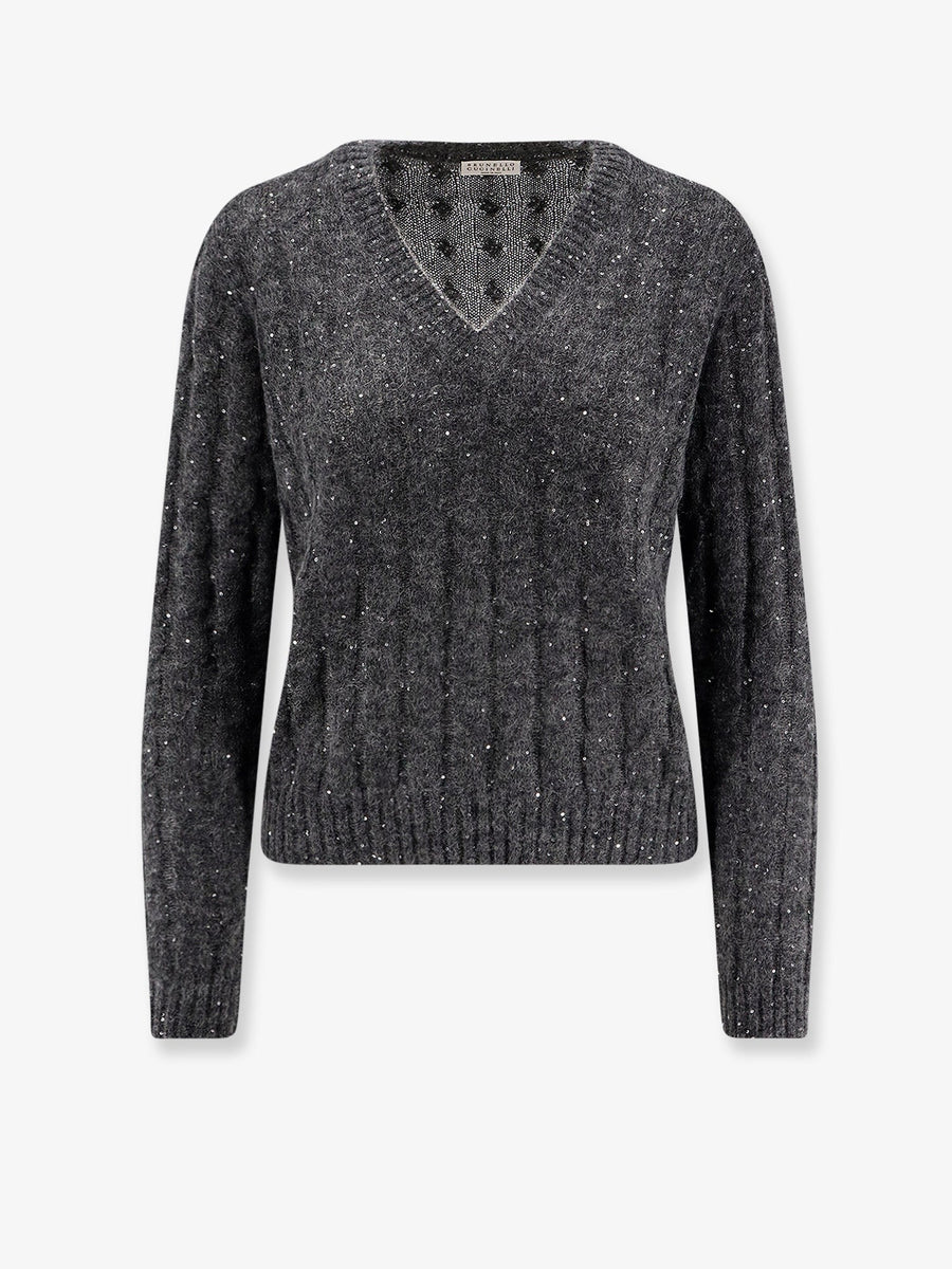 Wool-Blend Sweater Grey Sequins Mohair