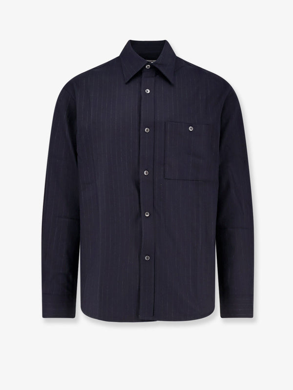Wool Blend Unisex Striped Shirt Blue