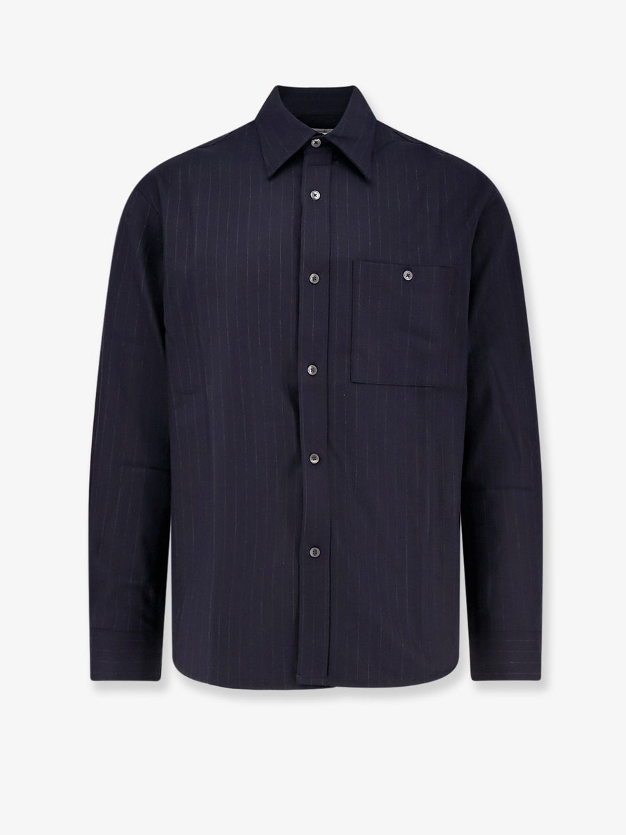 Wool Blend Unisex Striped Shirt Blue