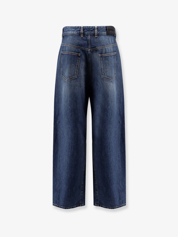 Twisted Stone-Washed Denim Jeans Blue Cotton