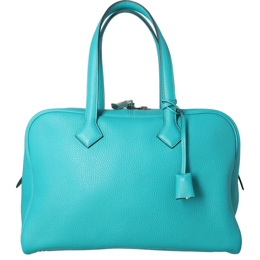 Hermès Taurillon Clemence leather top handle bag in blue — view 2