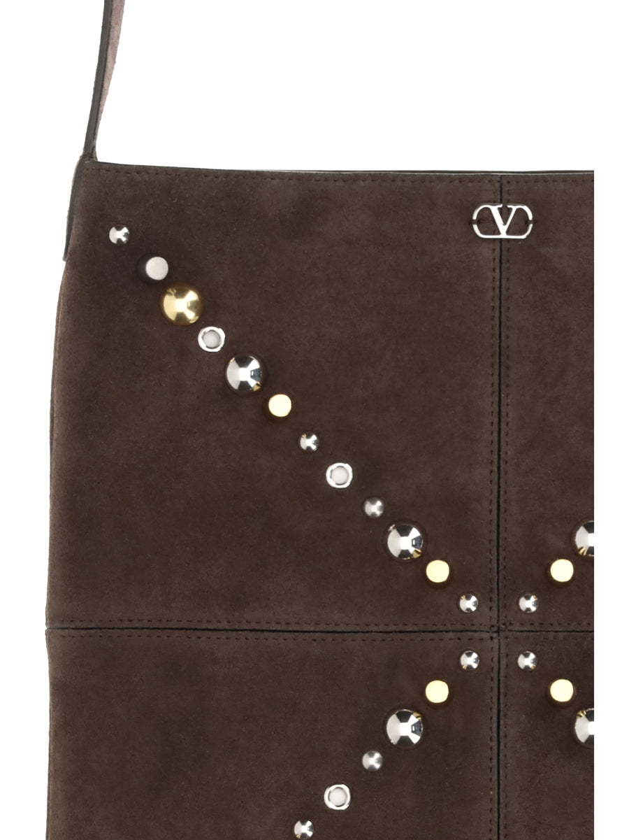 Shoulder Bag Nellcôte Dark Brown Suede Calf Leather