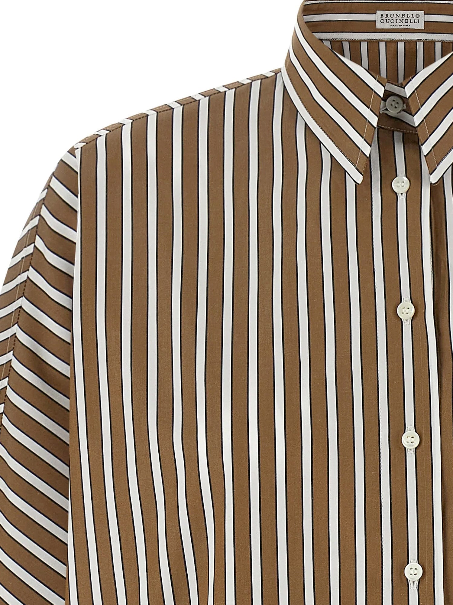 Brunello Cucinelli Shirts Tobacco/black/white Line Cotone