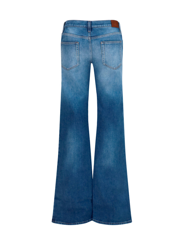 Stretch Cotton Jeans With Horsebit Blue