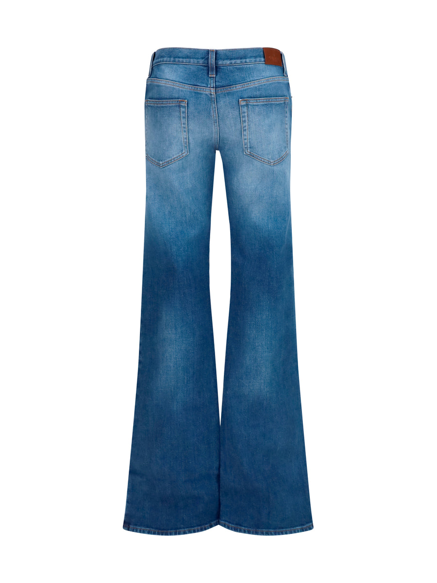 Stretch Cotton Jeans With Horsebit Blue