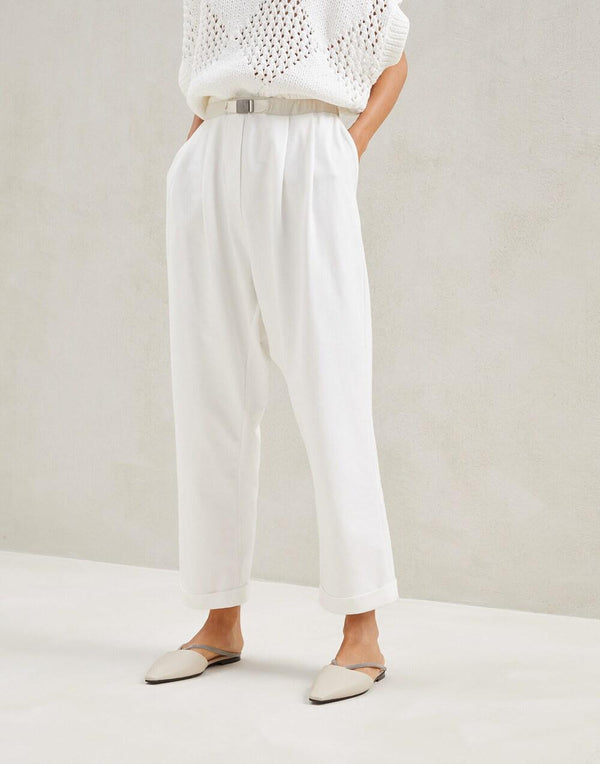 Brunello Cucinelli Womens Natural Cotton Tapered Trousers White