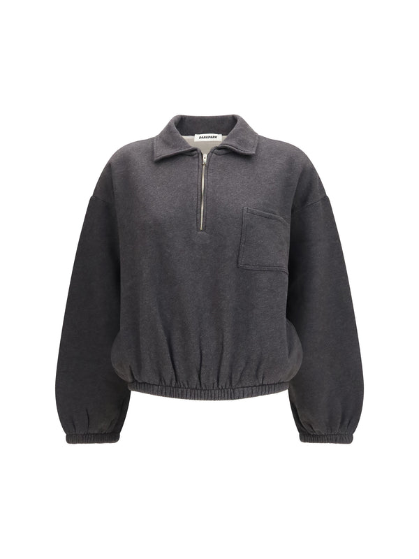 Alva Crop Zip-Up Sweatshirt With Pocket Dark Grey Cotton Sweatshirts