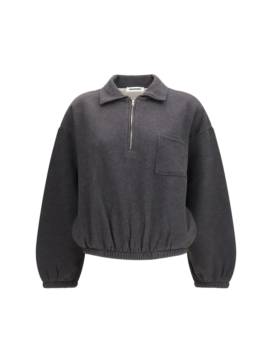Alva Crop Zip-Up Sweatshirt With Pocket Dark Grey Cotton Sweatshirts