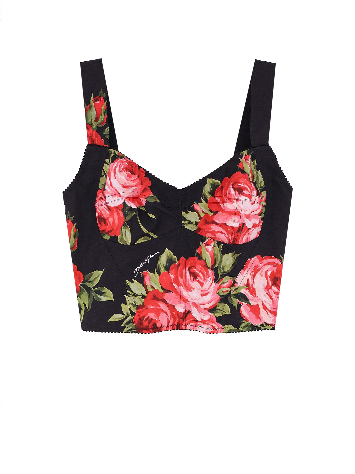 Dolce & Gabbana T-shirts and Polos Bouquet Rose Nero Cotone Poliammidica Elastan