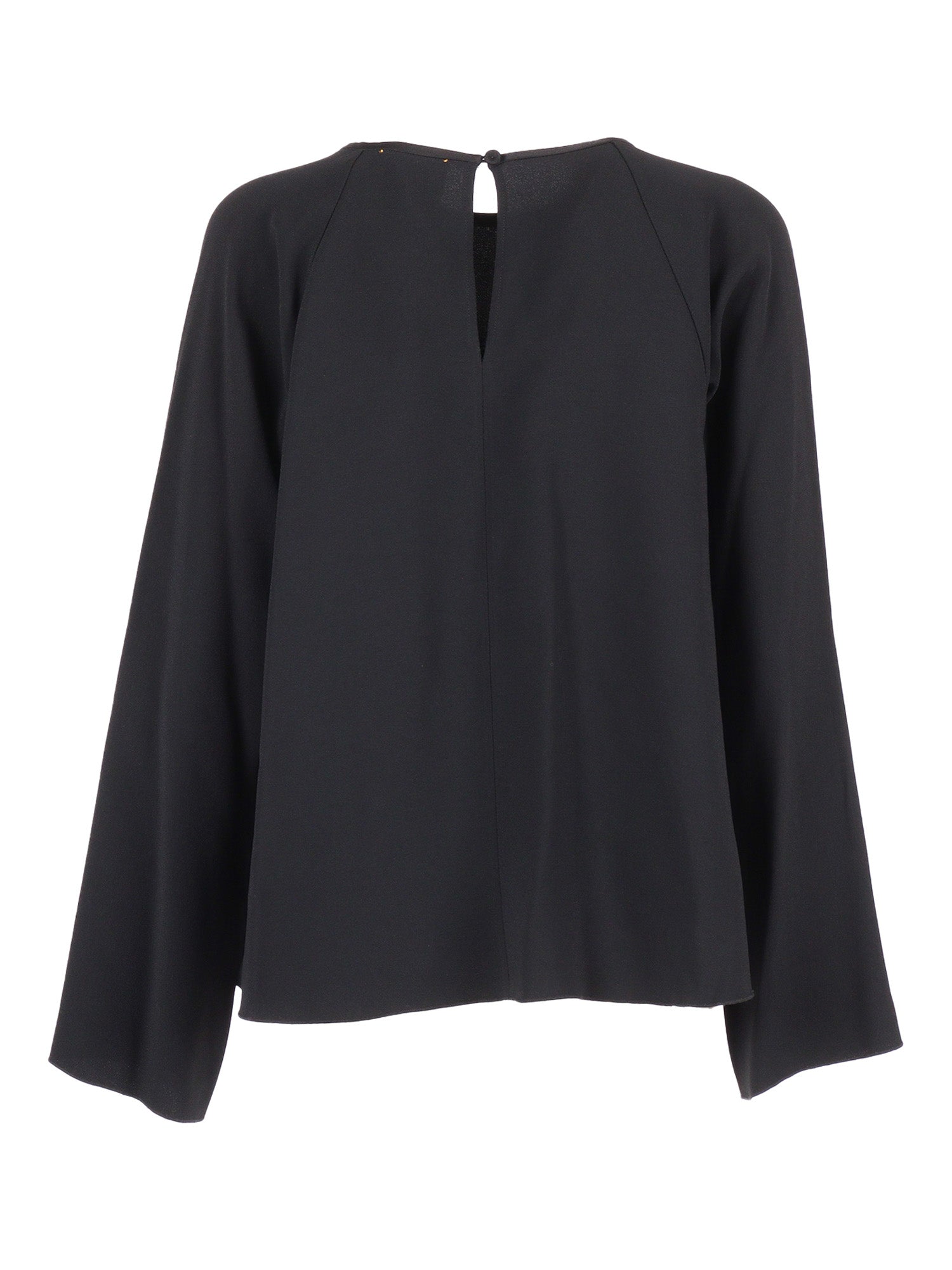 long-sleeved embroidered top in matte satin Black Acetate Viscose