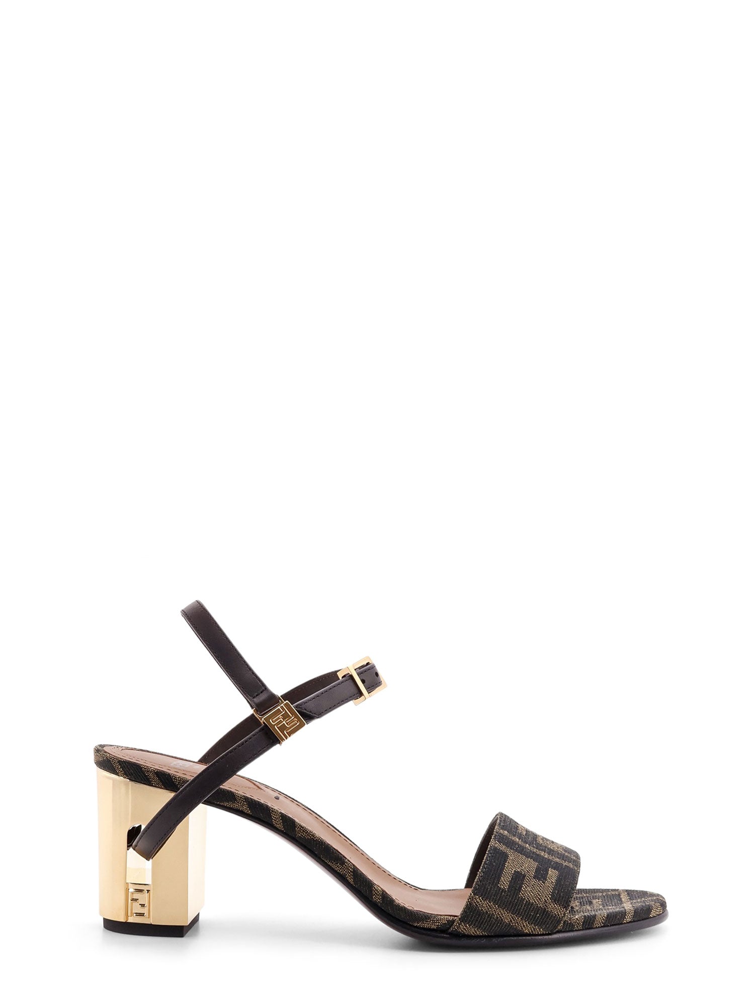 Fendi Sandals Tabacco Nero Ebano Tessuto Ff