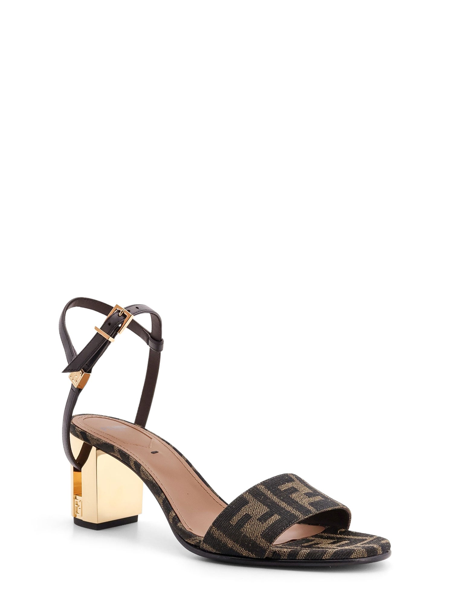 Fendi Sandals Tabacco Nero Ebano Tessuto Ff