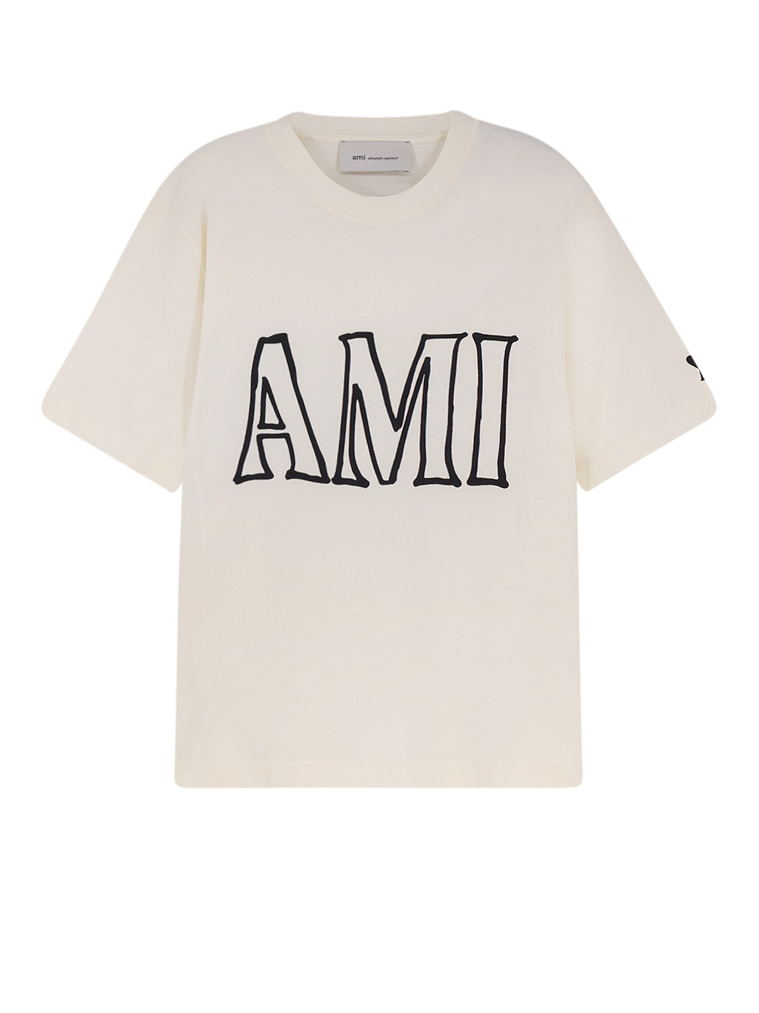 Ami Paris T-Shirts And Polos Blanc Creme Cotone