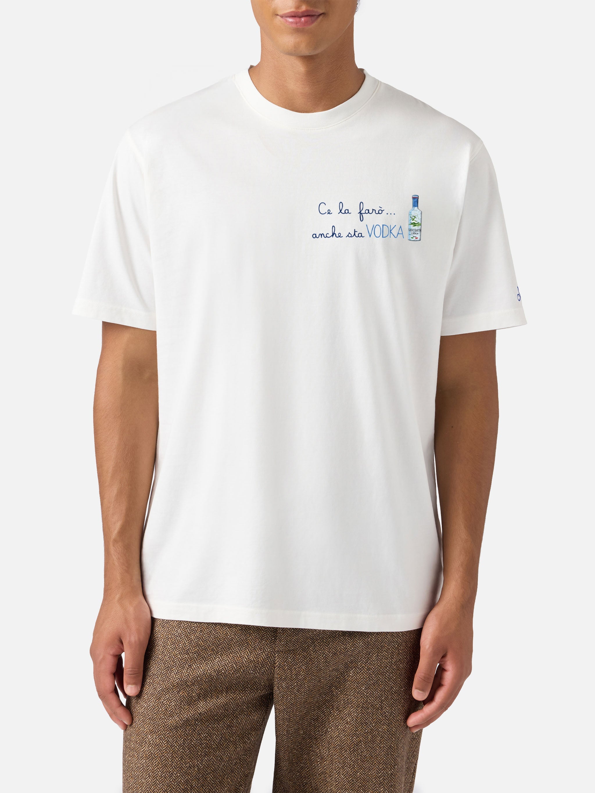 Arnott Cotton T-Shirt White With Ce La Farò Anche Sta Vodka Embroidery