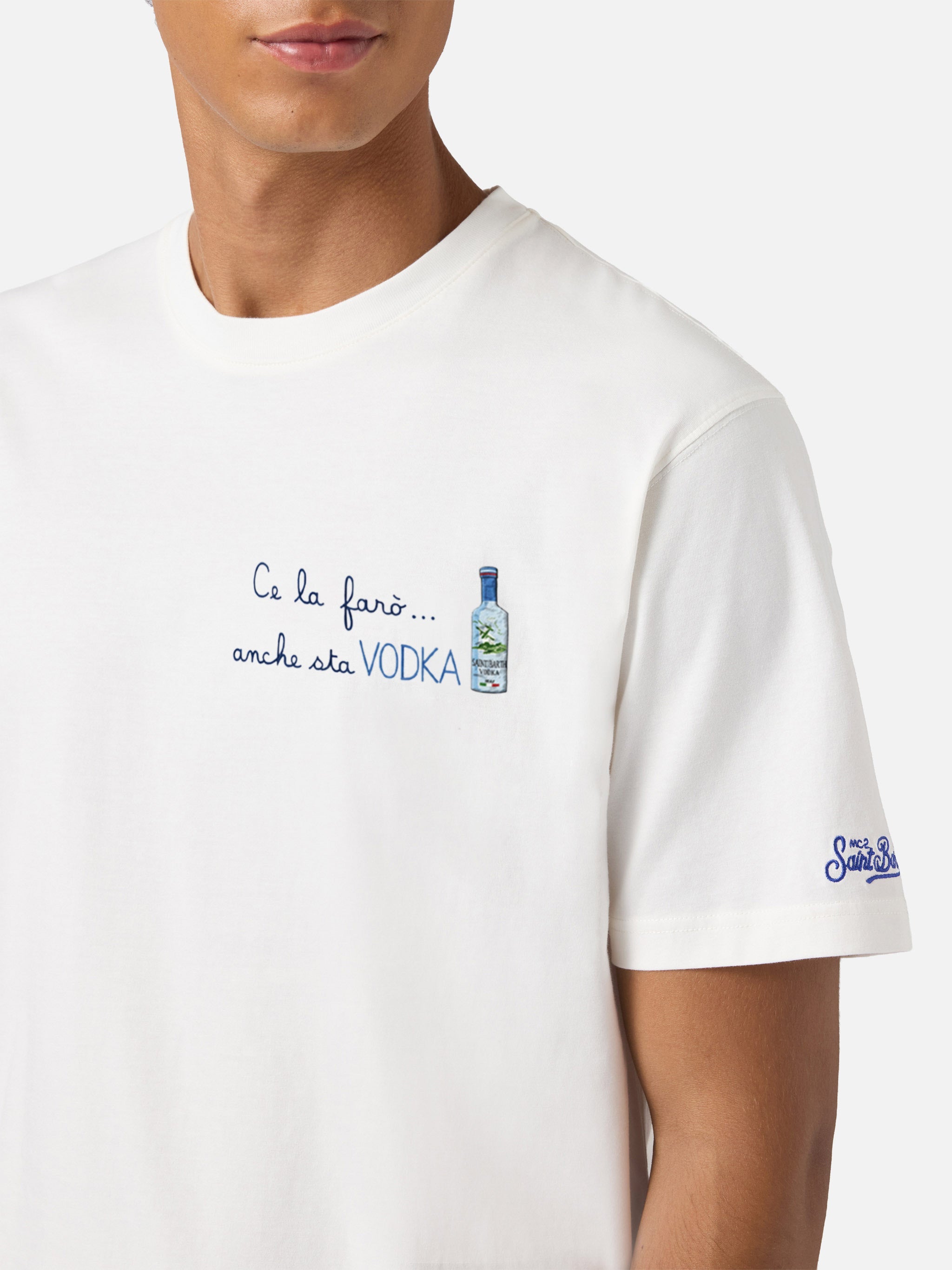 Arnott Cotton T-Shirt White With Ce La Farò Anche Sta Vodka Embroidery