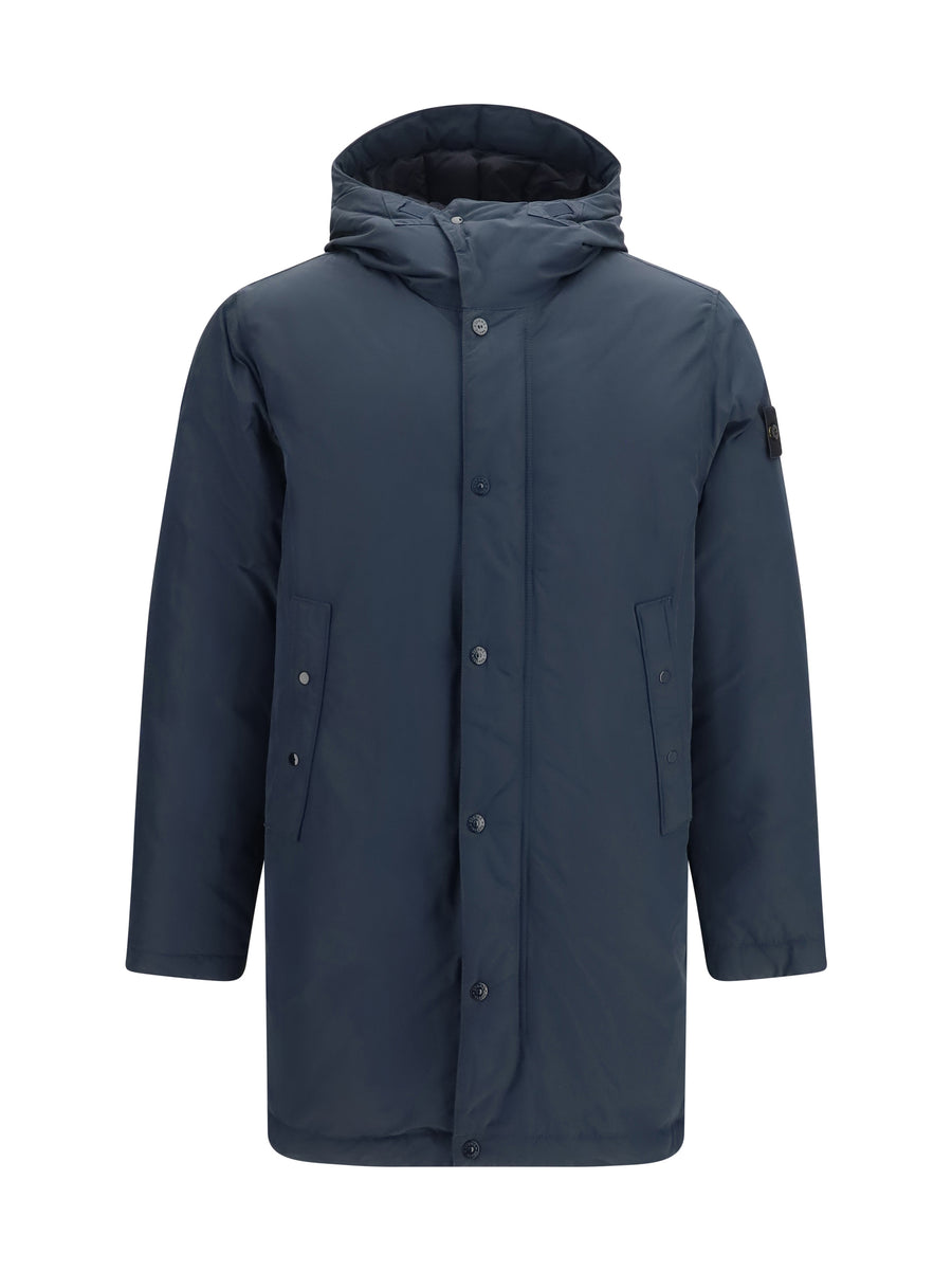 Long Down Jacket Navy Blue
