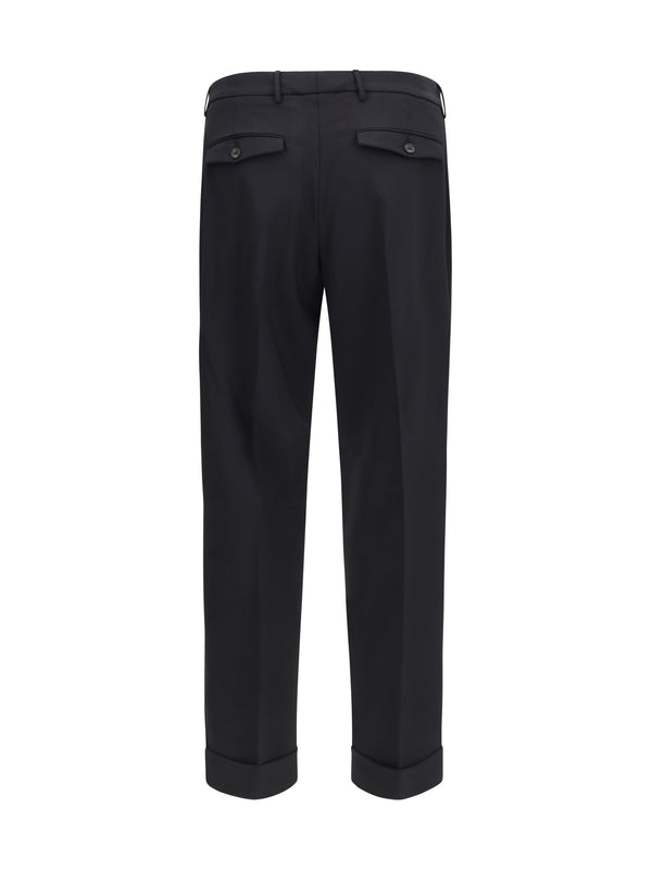 Pants Carrot Fit Single Pleat Virgin Wool Black Fleece (ovis Aries) Trousers