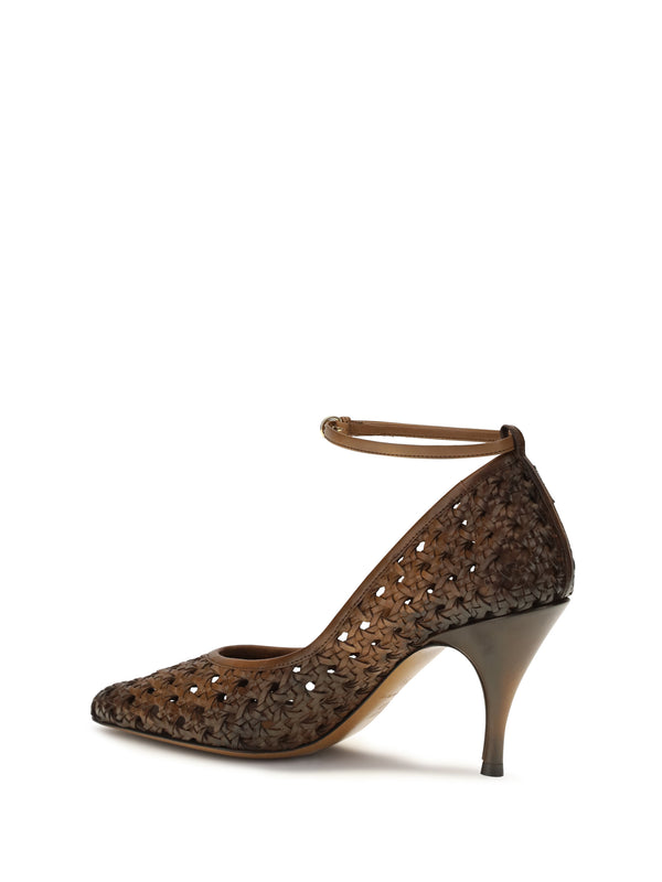Pumps Woven Leather Cognac
