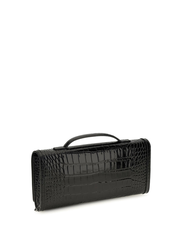 Clutch Belle Vivier Crocodile-Effect Black Calf Leather Bags