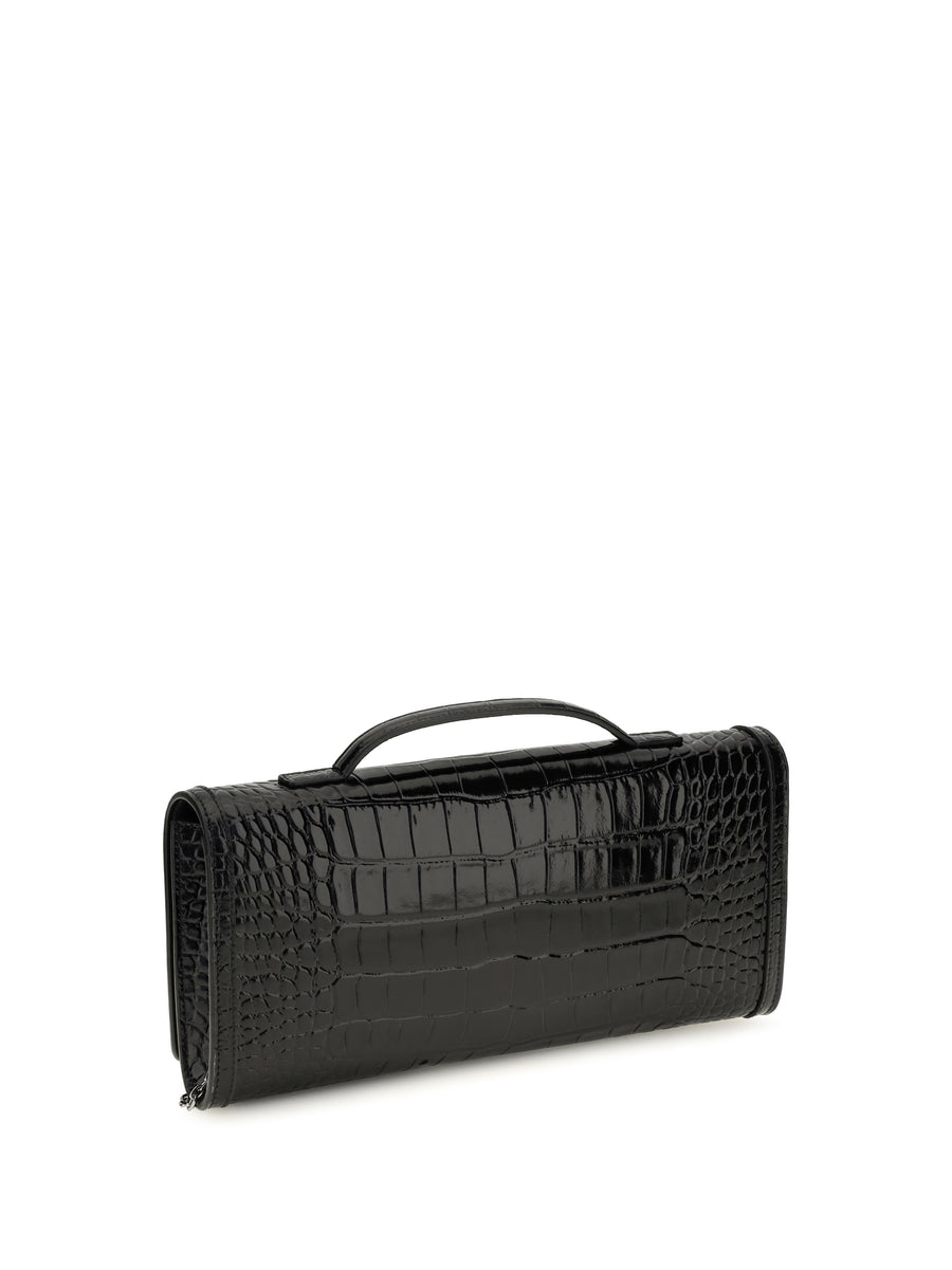 Clutch Belle Vivier Crocodile-Effect Black Calf Leather Bags