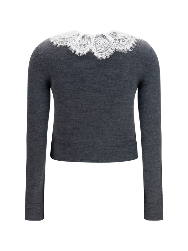 Knit Cardigan Lace Collar Grey Merino Wool