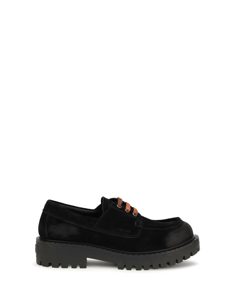 Suede Lace-Up Loafers Nero Upper: Suede; Sole: Rubber Lace Up