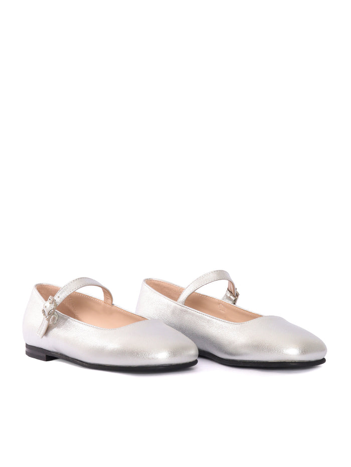 Genuine leather Mary Jane ballerinas Silver Sole Rubber Flat Shoes