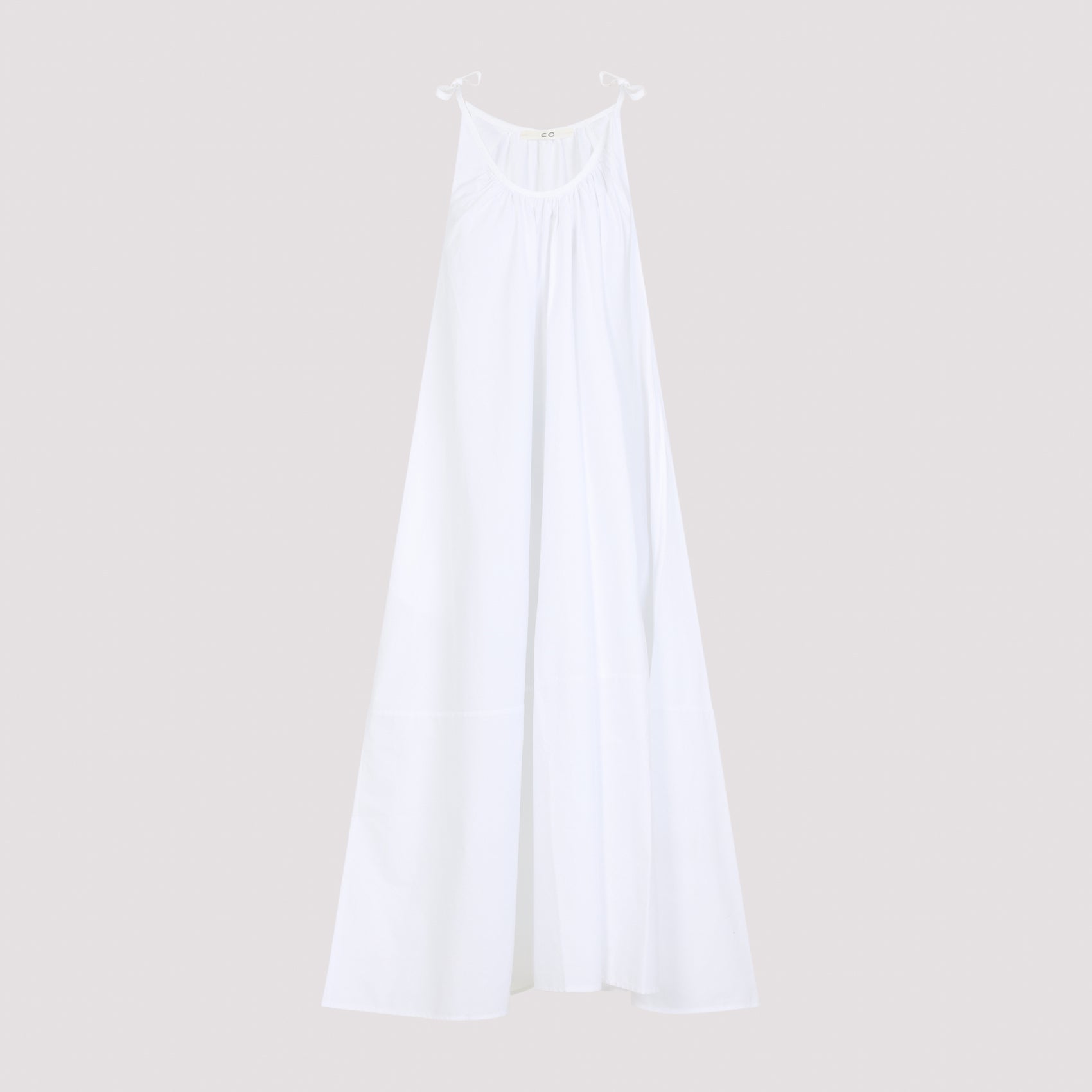 Gathered Midi Dress White Cotton