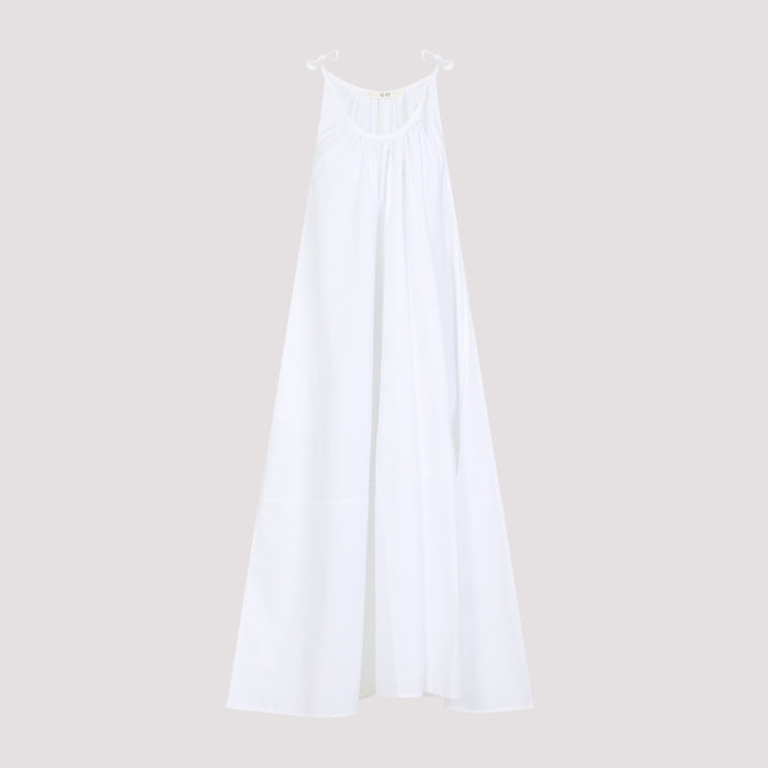 Gathered Midi Dress White Cotton