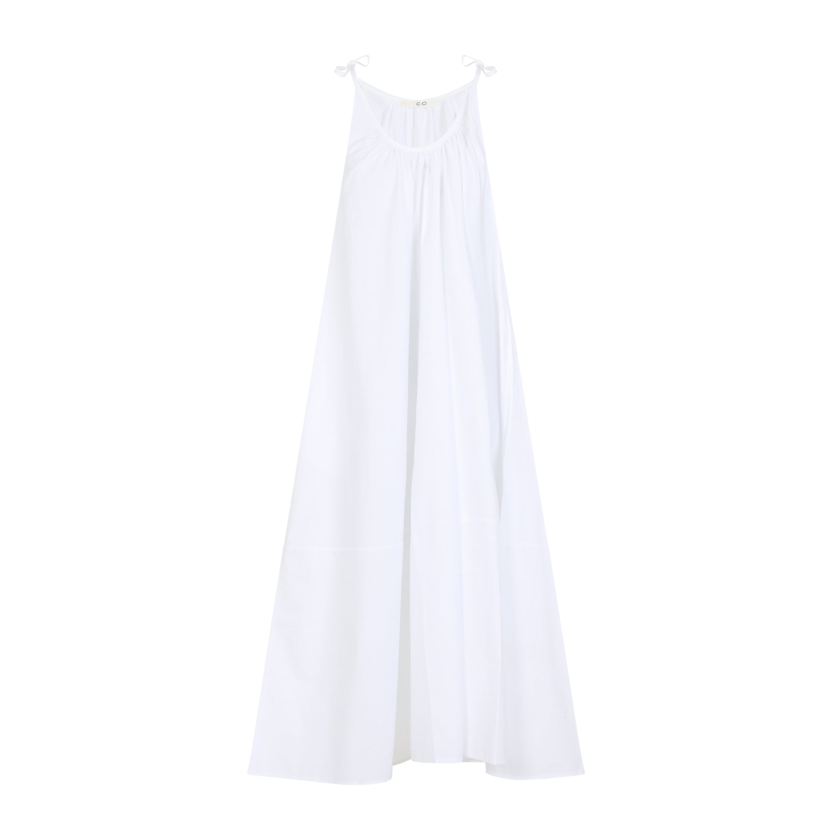 Gathered Midi Dress White Cotton