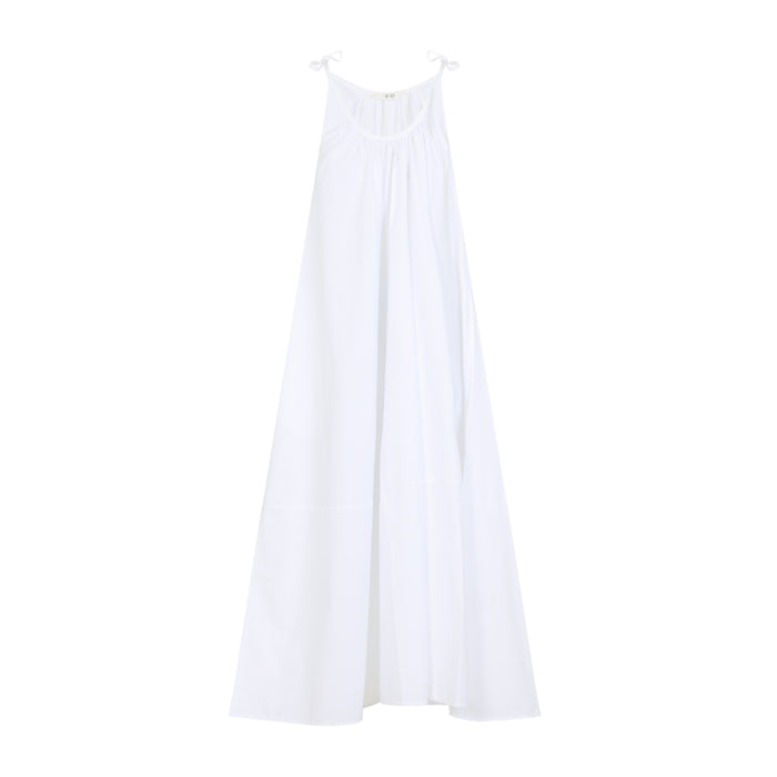 Gathered Midi Dress White Cotton