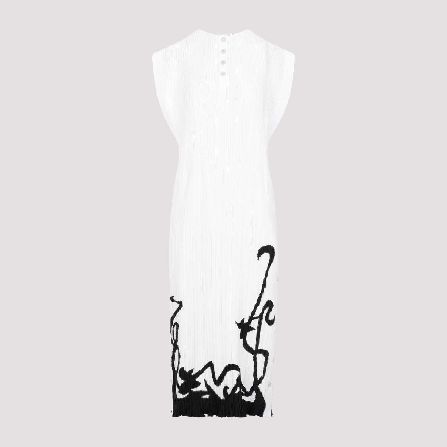 Sleeveless Pleated Midi Dress White Polyester