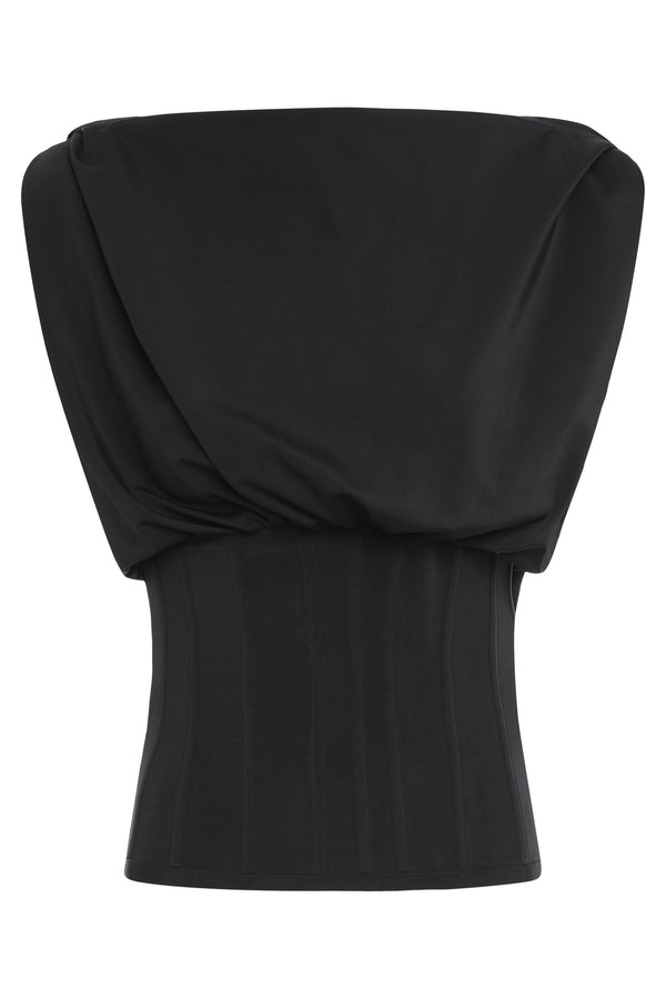 Technical Fabric Top With Draped Design Black Polyamide Vests & Tank Tops