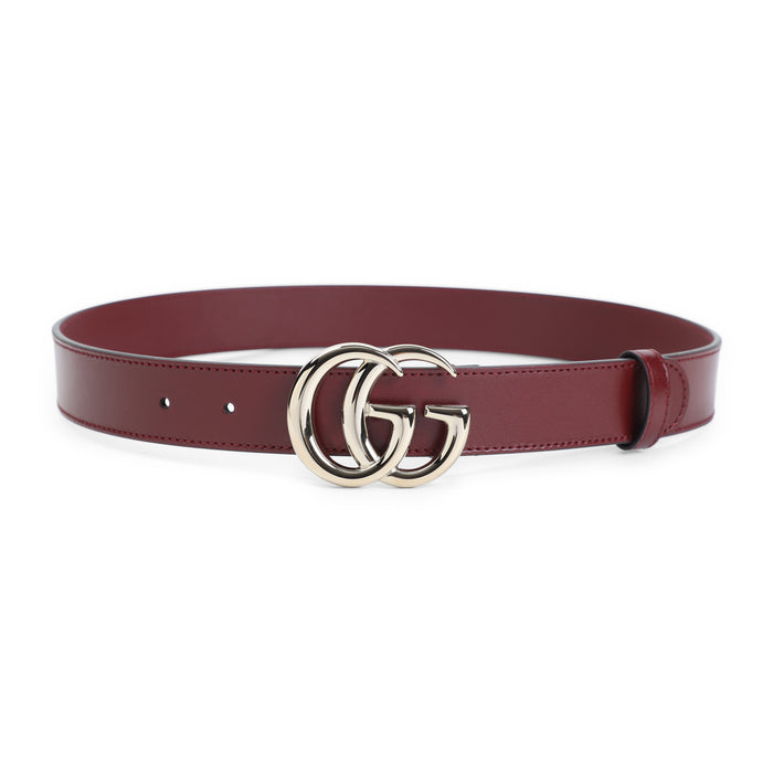 3 Cm Gg Gold Belt Red Calf Leather