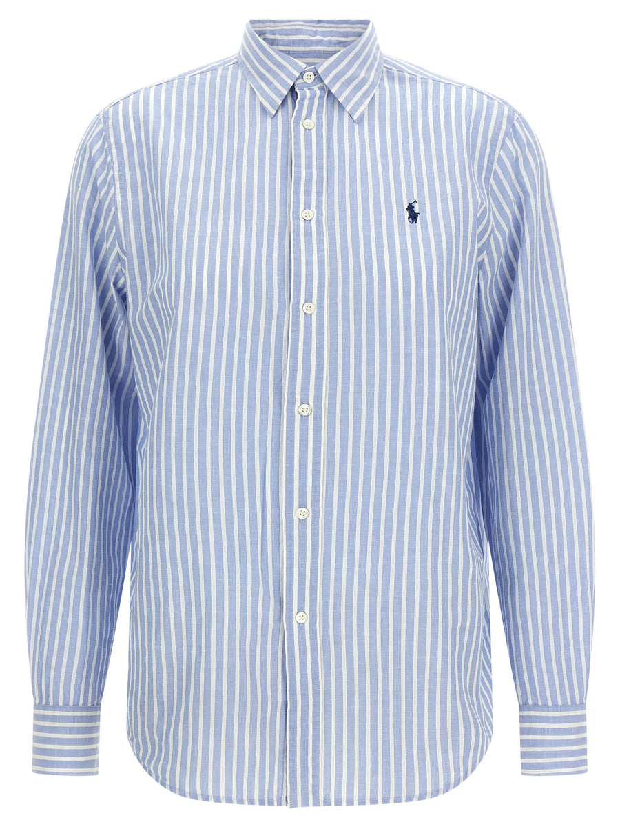 Polo Ralph Lauren Striped Cotton-Linen Shirt — Blue