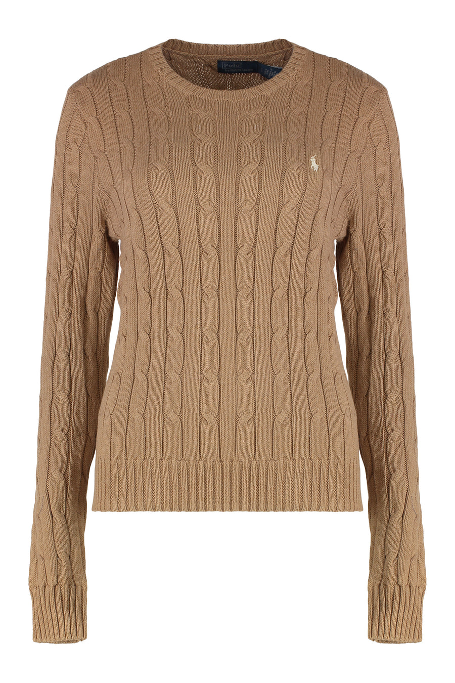 Cable Knit Sweater With Long Sleeves Beige Cotton