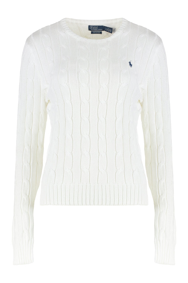 Cable Knit Sweater With Long Sleeves White Cotton
