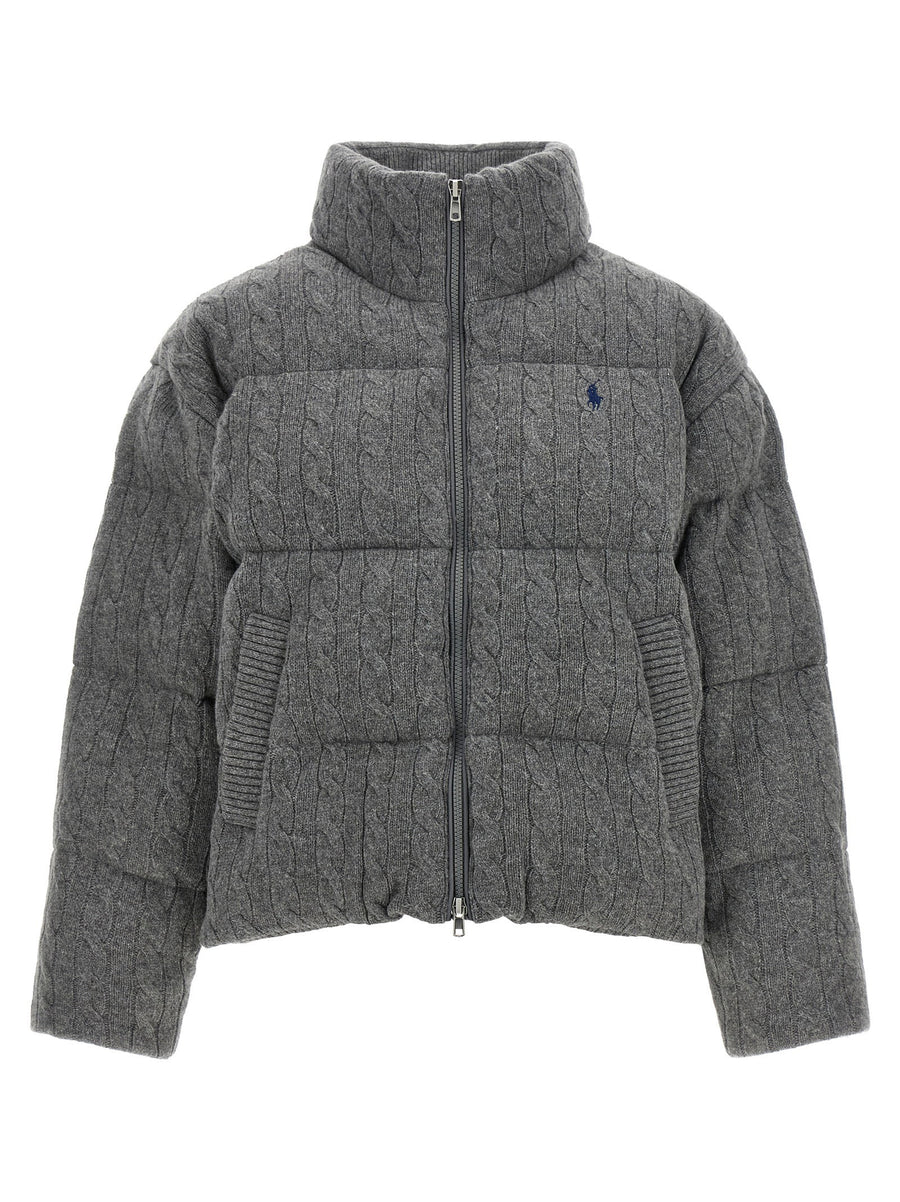 Polo Ralph Lauren Braided Wool-Cashmere Quilted Down Jacket — Gray