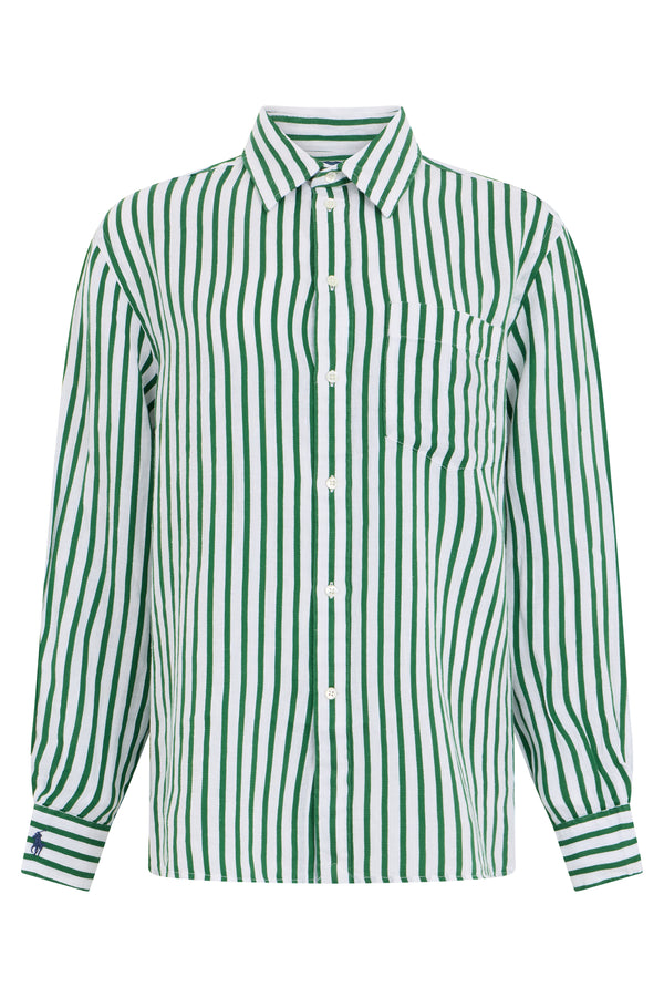 Long-Sleeved Striped Shirt Green Linen