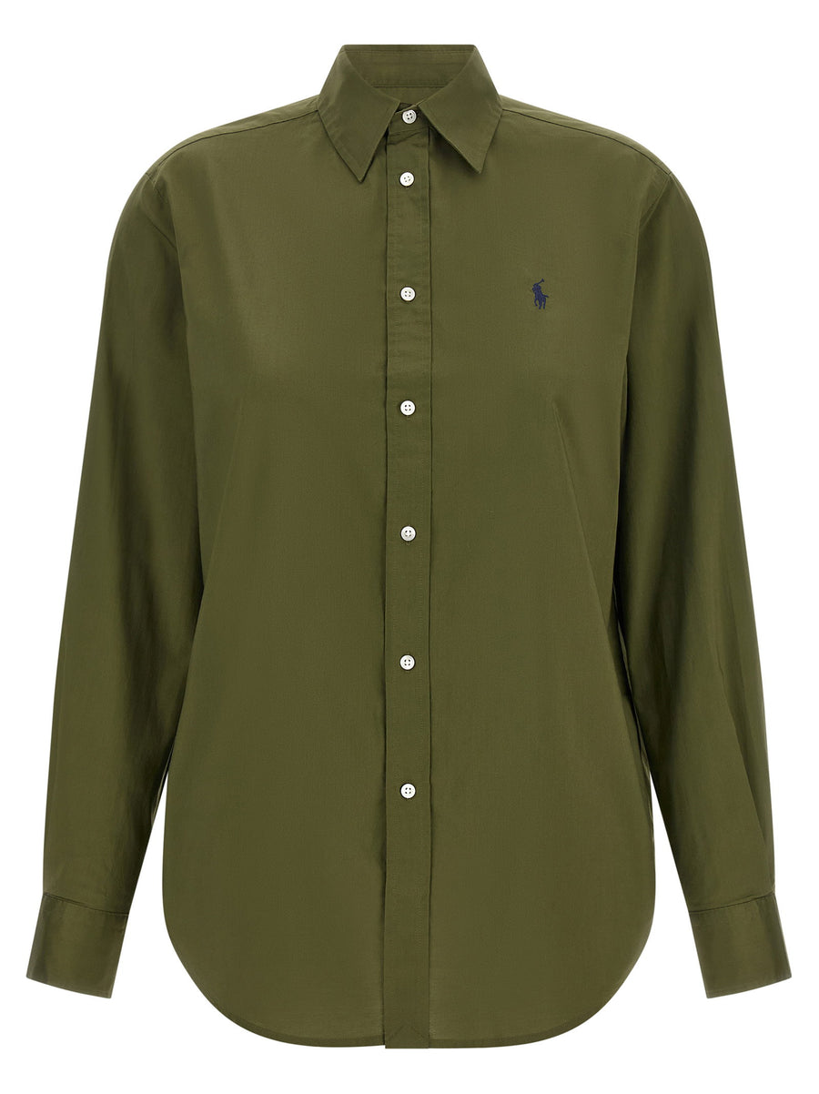 Polo Ralph Lauren Logo-Embroidered Cotton Twill Shirt — Olive Green